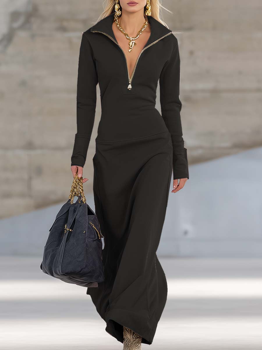 Gaia | Zip-Up V-Neck Dress