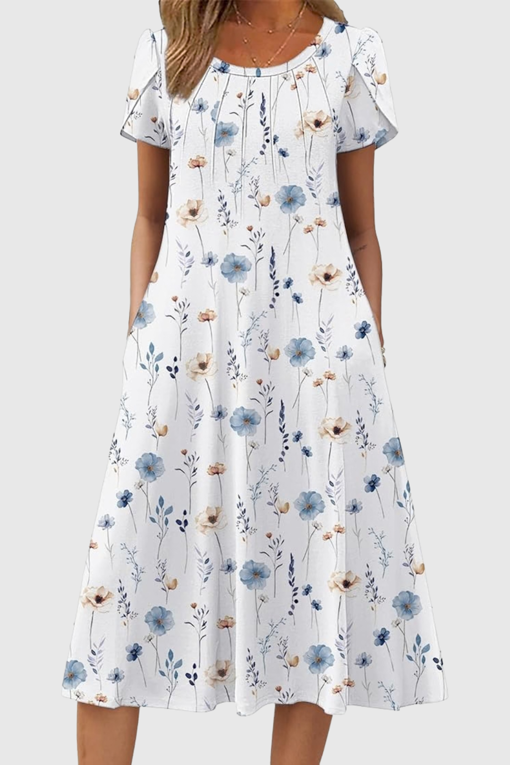 Wendy™ | Graceful Round-Neck Elegance Midi Dress