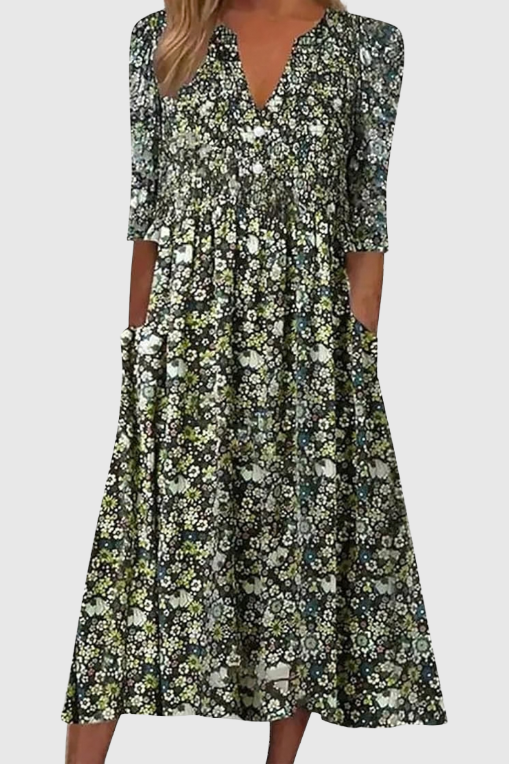 Mary™ | Graceful V-Neck Elegance Midi Dress