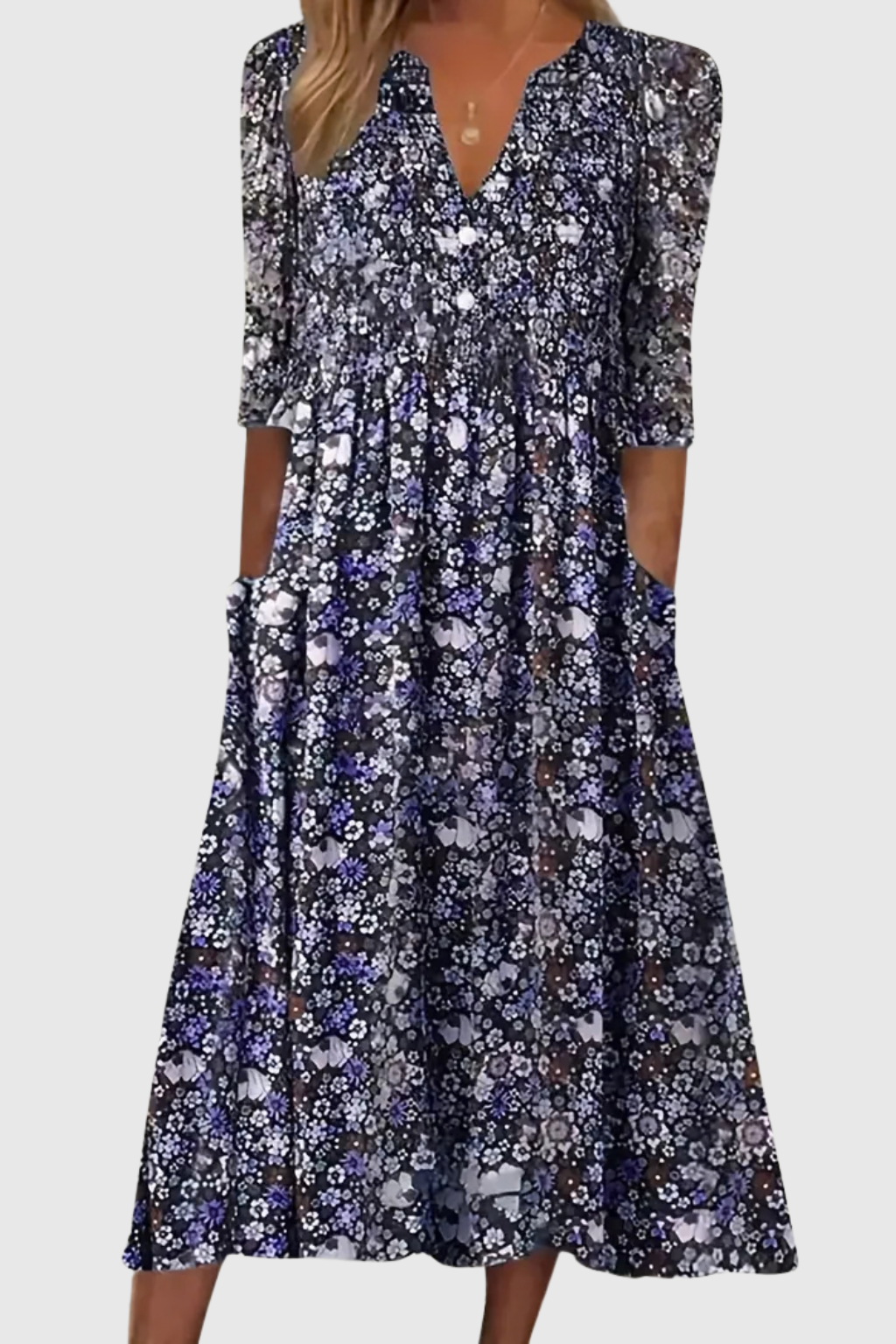 Mary™ | Graceful V-Neck Elegance Midi Dress