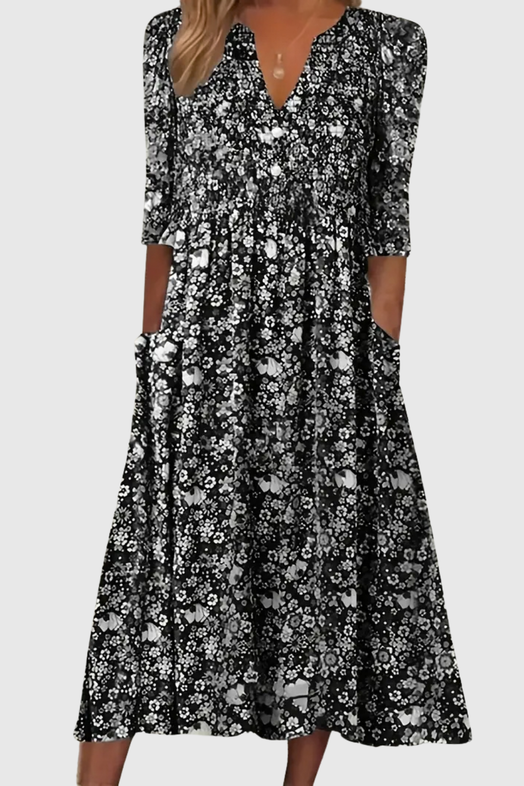 Mary™ | Graceful V-Neck Elegance Midi Dress