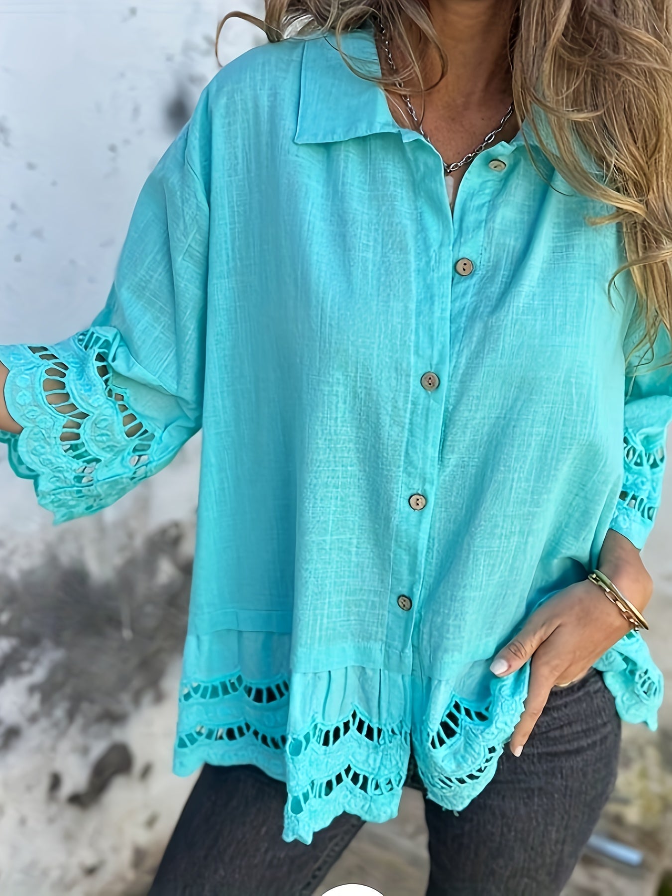 Gloria™ | Ruffled Lace Sleeve Blouse