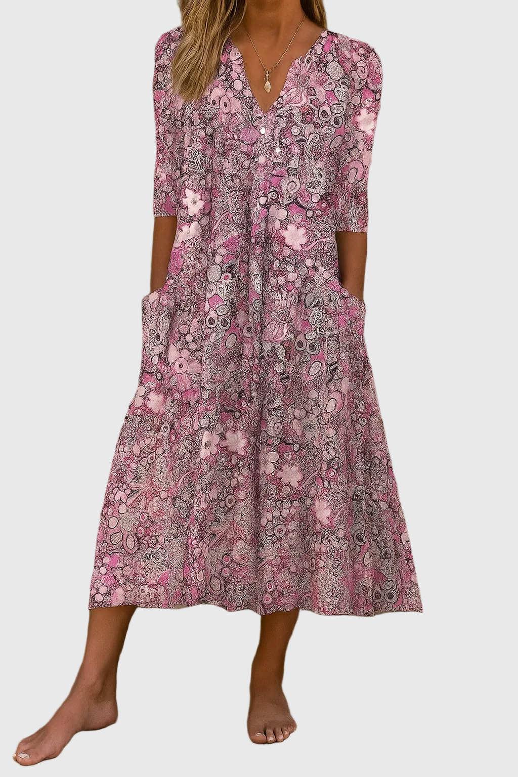 Molly™ | Graceful V-Neck Elegance Midi Dress