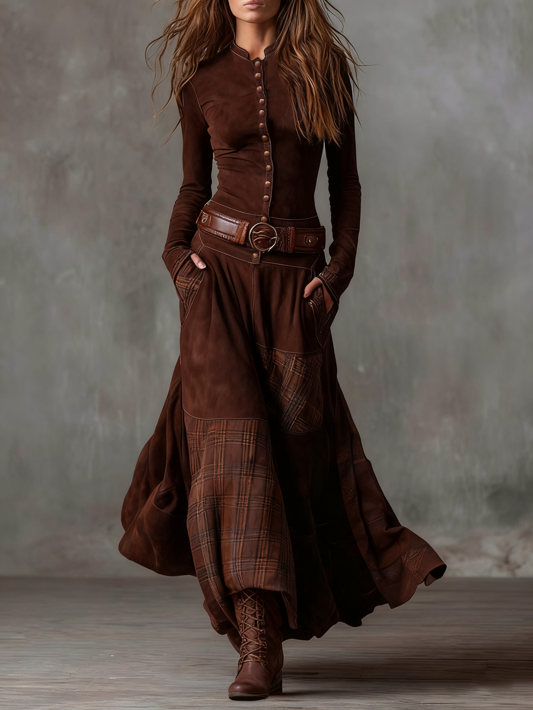 Azucena | Suede Belted Maxi Dress