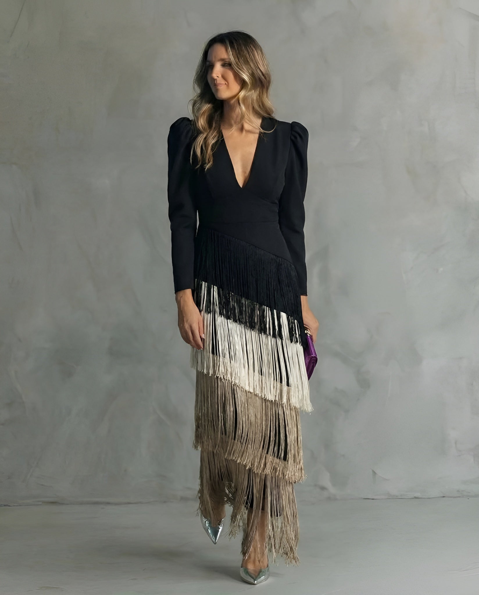 Clara | Fringed Sleeve Midi Dress