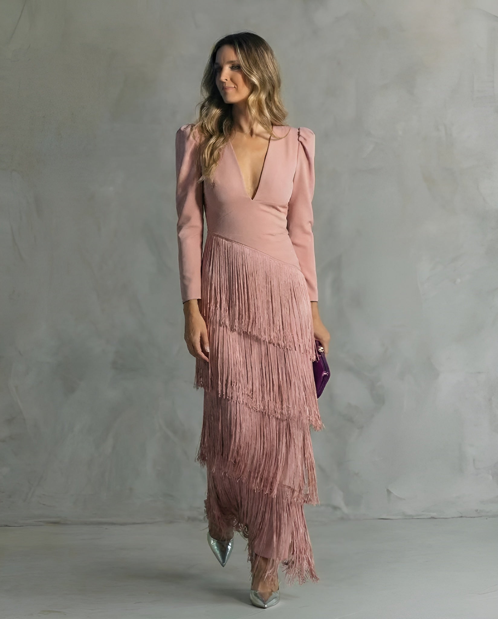 Clara | Fringed Sleeve Midi Dress