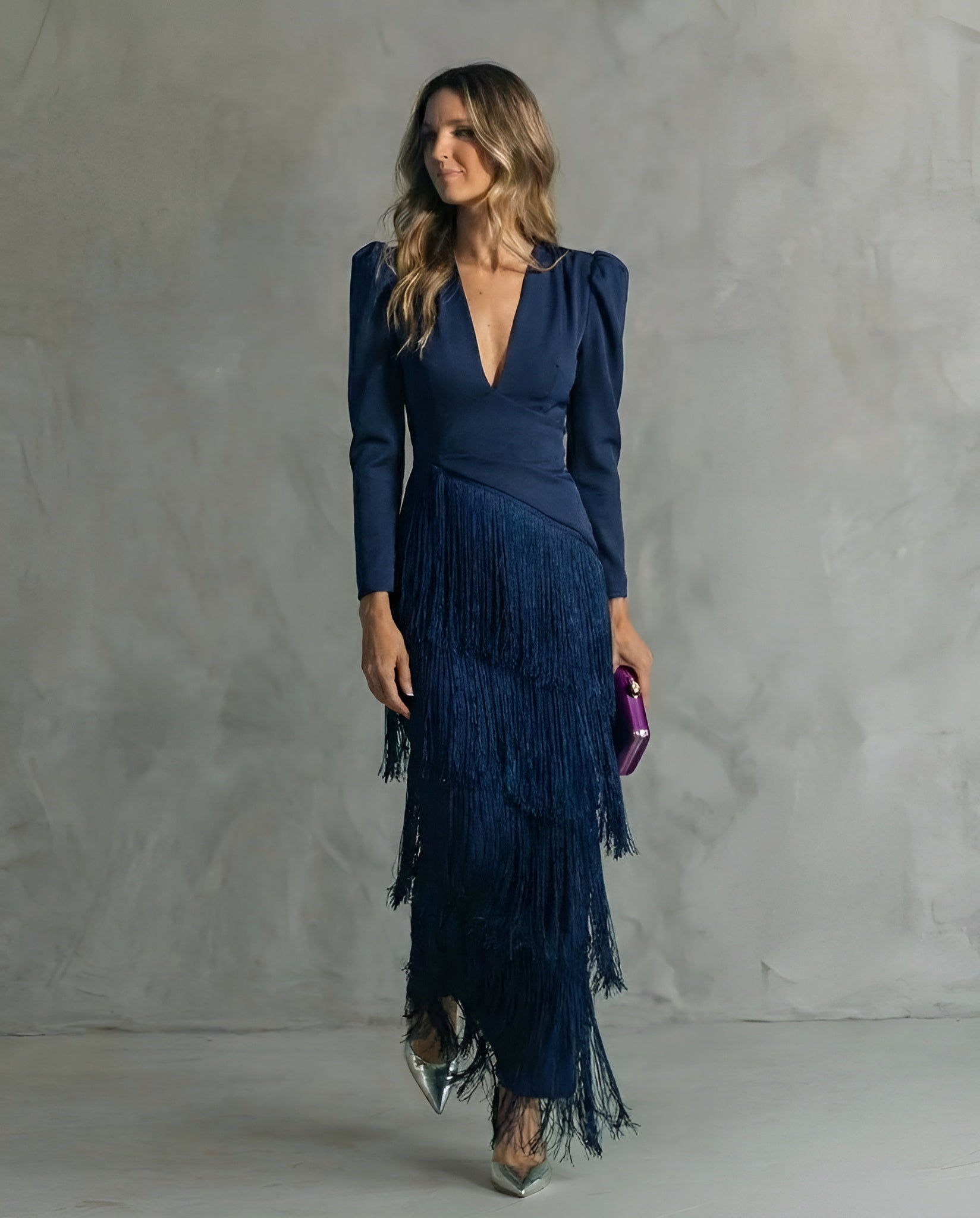 Clara | Fringed Sleeve Midi Dress